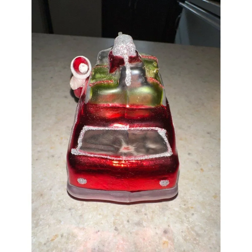 Santa Clause in Red Station Wagon Glass Handblown‎ Ornament